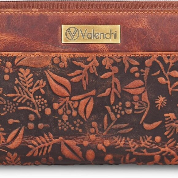 Women's Leather Wallet RFID Blocking Clutch Purse with Card Slots Vintage Cognac